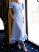 Elegant Puff Sleeve Ruffle Hem Maxi Dress