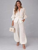 Elegant Lace Ruffle Blazer & Balloon Pants Set