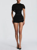 Sexy Ruched Draped Top & Mini Skirt Two Piece Set