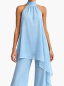 Elegant Halter Neck Asymmetric Chiffon Top & Wide-Leg Pants Set