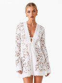 Exquisite Lace Deep V-Neck Mini Dress