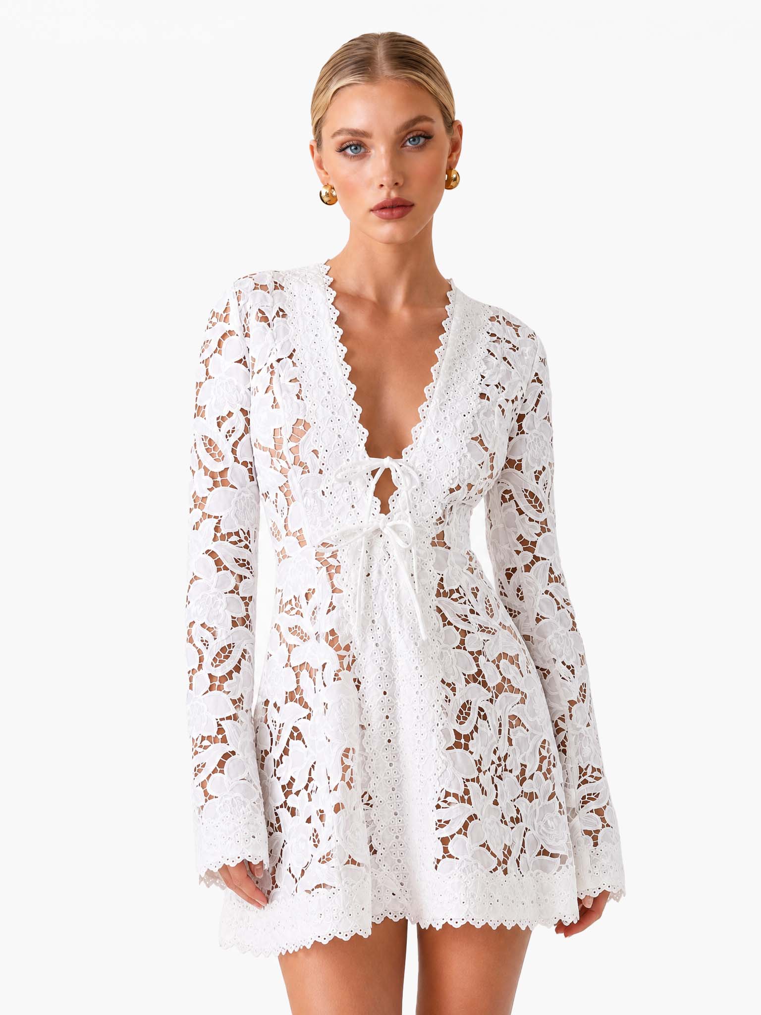 Exquisite Lace Deep V-Neck Mini Dress