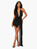 Sexy Halter Neck Fringe Asymmetrical Mini Dress