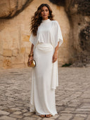 Minimalist Cape Top & Ruched Maxi Skirt Set