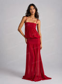 Elegant Spaghetti Strap Ruffle Maxi Dress