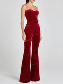 Elegant Velvet Corset Belted Flare Jumpsuit