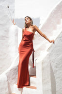 Elegant One-Shoulder Ruched Satin Maxi Dress