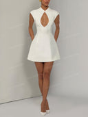 Elegant Mandarin Collar Cutout A-Line Mini Dress