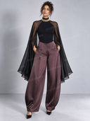 Elegant Chiffon Sleeve Bodysuit & Wide Leg Pants Two Piece Set