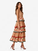 Pleated Deign Printed Maxi Dress