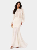 Elegant Ruffle Top & Ruched Mermaid Maxi Skirt Two-Piece Set