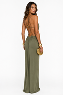 Sexy Metal Chain Cut-Out Backless Lace-Up Draped Maxi Dress