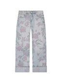 Floral Print Wide Leg Cuffed Jeans