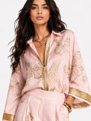 Elegant Butterfly Print Zip Shirt
