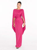 Boat Neck Pleated Slim Fit Maxi Dress