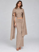 Casual Cape Overlay Crop Top and Maxi Skirt Two Piece Set
