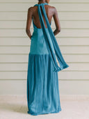 Elegant Backless Deep V-Neck Ruched Maxi Dress