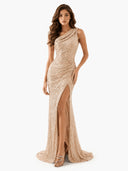 One-Shoulder Sequin High Slit Maxi Dress