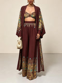 Burgundy Peacock Print 3 Piece Set