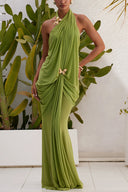Elegant Open-Back Chiffon Maxi Dress