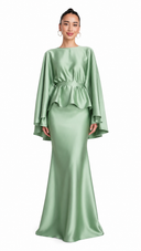 Satin Cape Sleeve Peplum Mermaid Maxi Dress Set