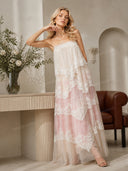 Ombre Tiered Lace Trim Spaghetti Strap Maxi Dress