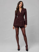 Elegant Lapel Blazer & Lace Trim Shorts Two Piece Set