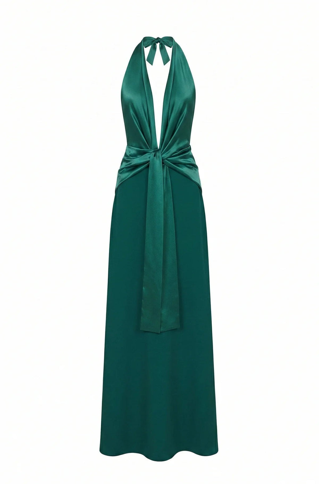 Elegant Halter Twist Front Satin Maxi Dress