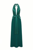 Elegant Halter Twist Front Satin Maxi Dress