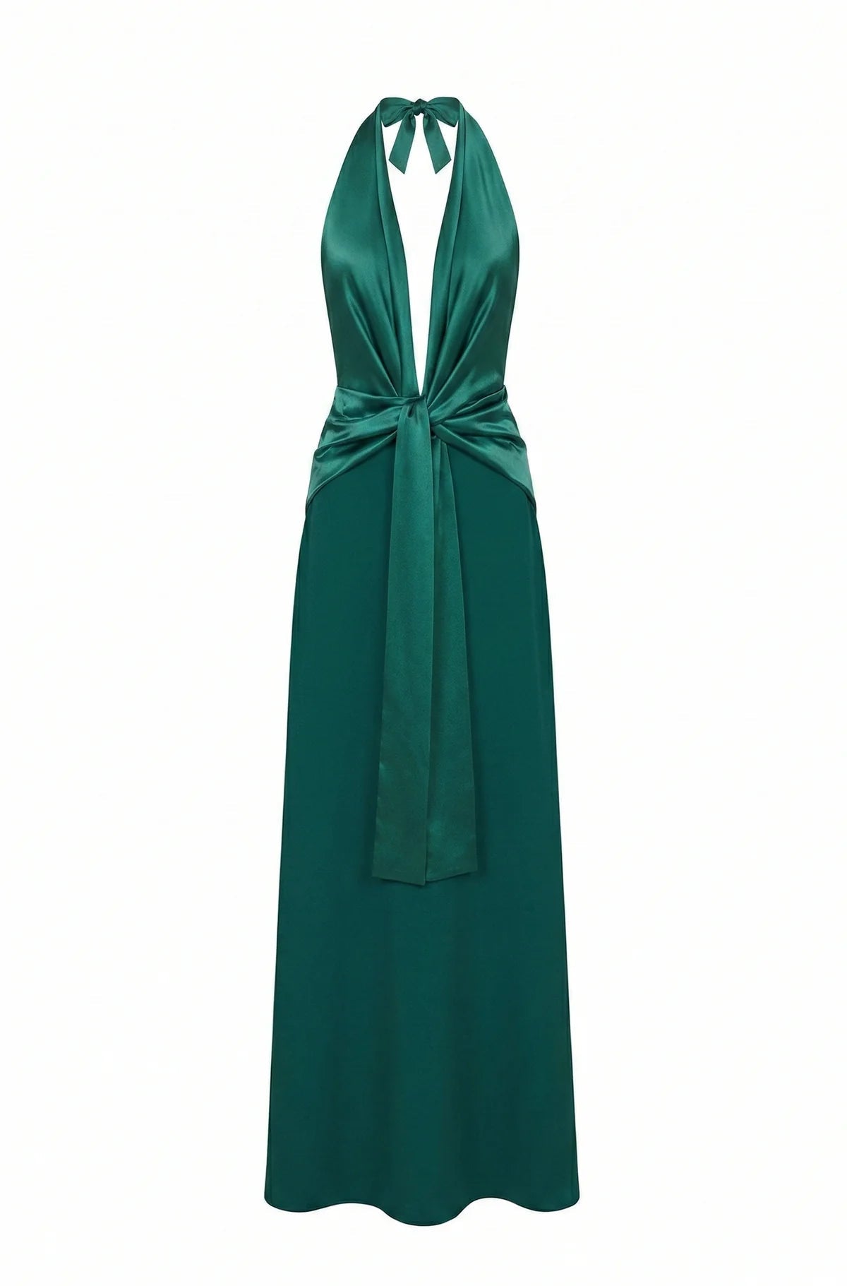 Elegant Halter Twist Front Satin Maxi Dress