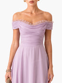 Elegant Peplum Pleated Chiffon Off The Shoulder Sleeveless A-Line Midi Dress