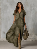 Casual Tribal Dot Print V-Neck Maxi Dress