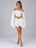 Sexy Off Shoulder Ruched Balloon Sleeve Mini Dress