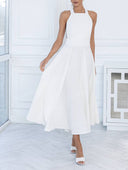 Elegant Backless Ruched Prom Midi Dress