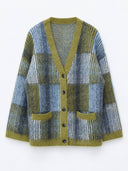 Casual Fuzzy Plaid Cardigan & Satin Wide Leg Pants Two Piece Set