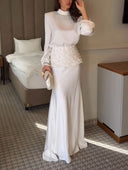 Elegant Satin Top & Embroidered Waistband Skirt Two-Piece Set