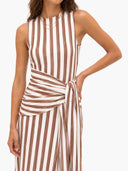 Elegant Striped Sleeveless Tie-Waist Maxi Dress