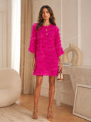 Elegant Fringed Mid-length Sleeve Mini Dress