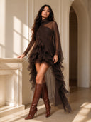 Elegant Ruffled Chiffon High-Neck Loose Midi Dress