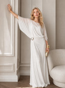 Elegant Chiffon Cape Top & Wide-Leg Pants Two-Piece Set