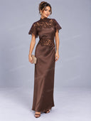 Elegant Lace Satin Panel High Neck Maxi Dress