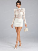 Elegant Floral Lace Bodysuit & Skirt Two Piece Set