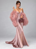 Elegant Feather Shawl Cami Mermaid Maxi Dress