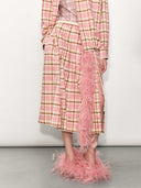 Classic Plaid Loose Shirt & Feather-Trim Skirt Two-Piece Set