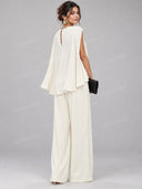 Elegant Cape Sleeve Peplum Top & Wide Leg Pants Two Piece Set