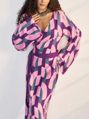 Elegant Geometric Print Wrap Maxi Dress