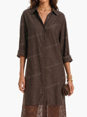 Minimalist Lace Panel Shirt Midi Dress