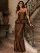 Elegant Strapless Peplum Top & Maxi Skirt Set