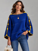 Contrast Stitch Button Detail Oversized Knit Sweater