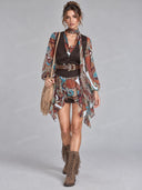 Retro Paisley Blouse Vest & Skirt Three Piece Set